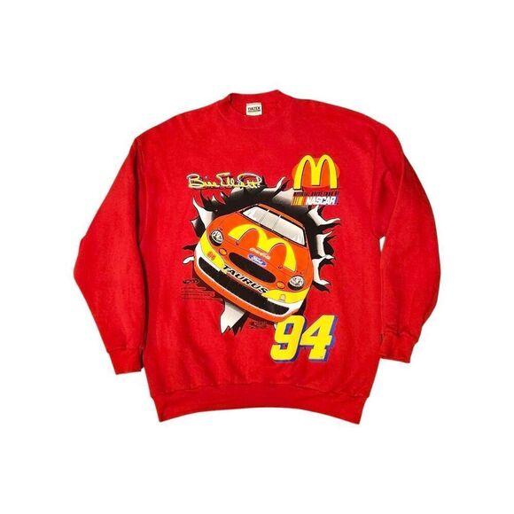 Vintage 90's XL Bill Elliot NASCAR Sweatshirt Tultex Made In USA Red McDonald's - Picture 1 of 11